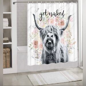 NEW Get Naked Highland Cow Rustic Farmhouse Floral Shower Curtain l 69” x 72”